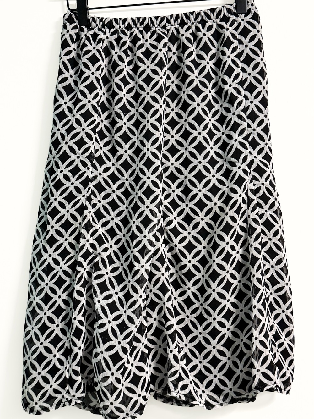 Notations Black White Geometric Midi Skirt Women’s XL Pull On Lined